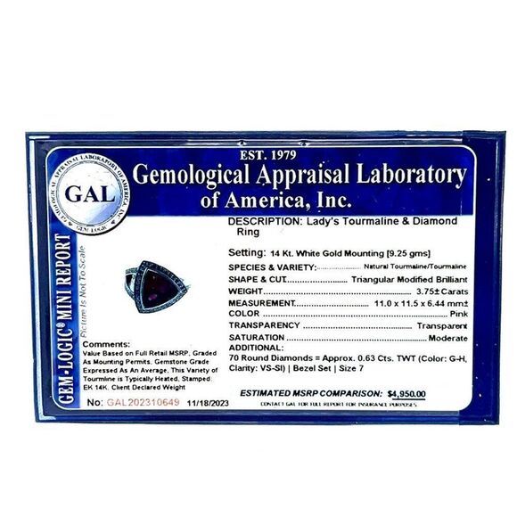 Natural Tourmaline Diamond Ring 7 14k W Gold 4.38 TCW Certified $4,950 310649 - Picture 15 of 15